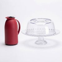 Kit Boleira de Vidro Tampa Confit com Garrafa Termica 750ml Vermelha Cazza Kit106